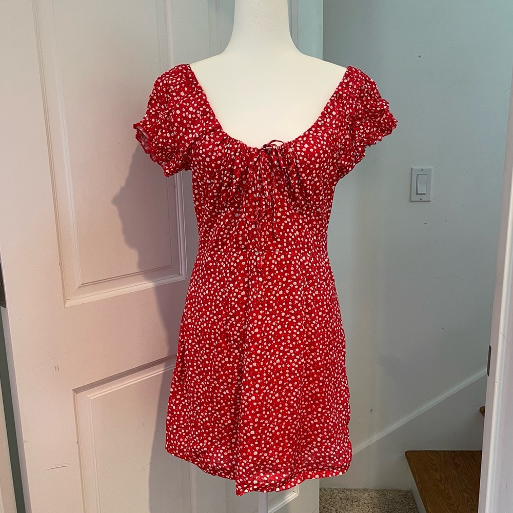 Red Floral Cottage Core Summer Dress